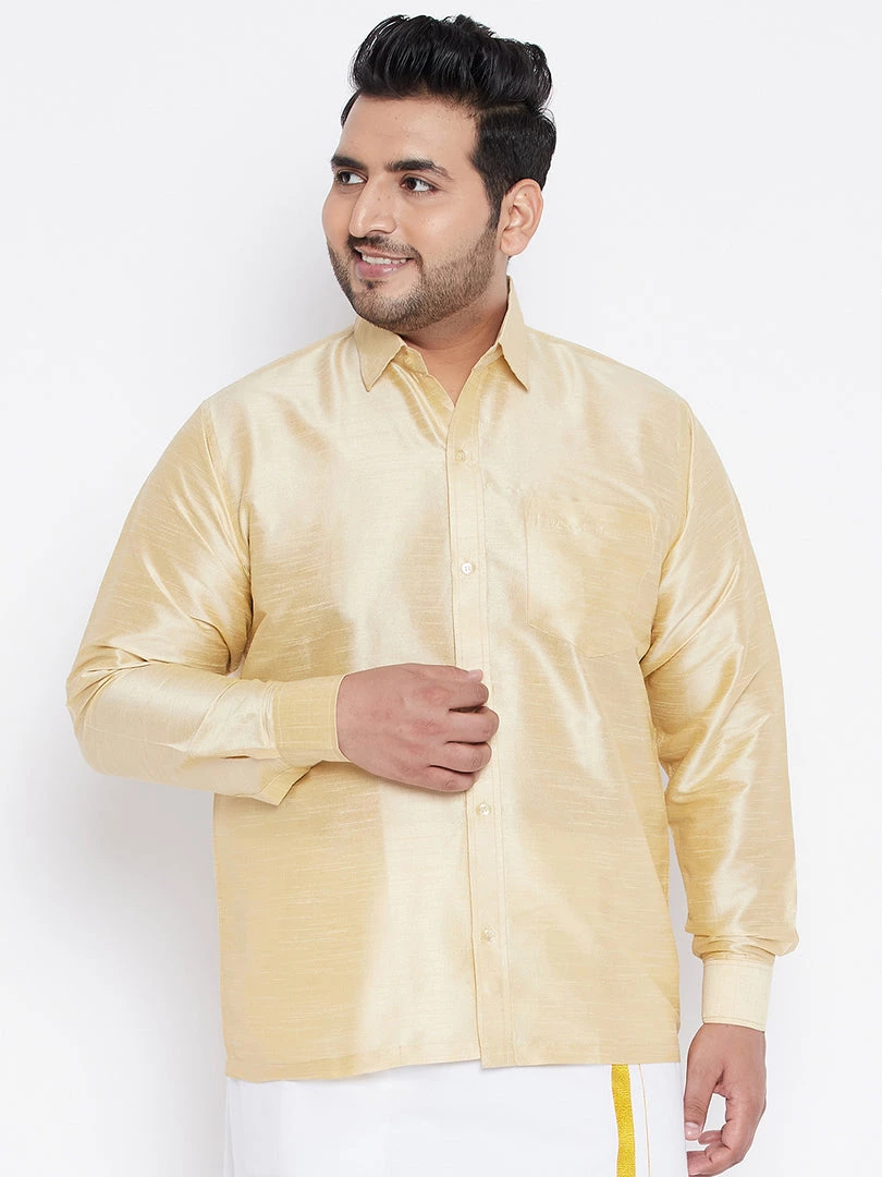 VASTRAMAY Men's Plus Size Golden Silk Blend Ethnic Shirt 3 VASTRAMAY Men's Plus Size Golden Silk Blend Ethnic Shirt