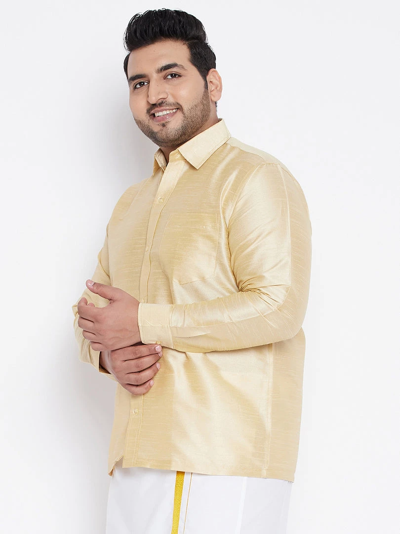 VASTRAMAY Men's Plus Size Golden Silk Blend Ethnic Shirt 4 VASTRAMAY Men's Plus Size Golden Silk Blend Ethnic Shirt