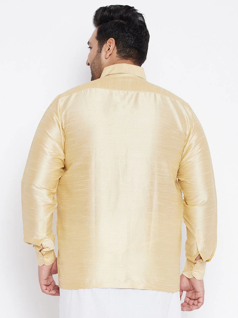 VASTRAMAY Men's Plus Size Golden Silk Blend Ethnic Shirt 5 VASTRAMAY Men's Plus Size Golden Silk Blend Ethnic Shirt