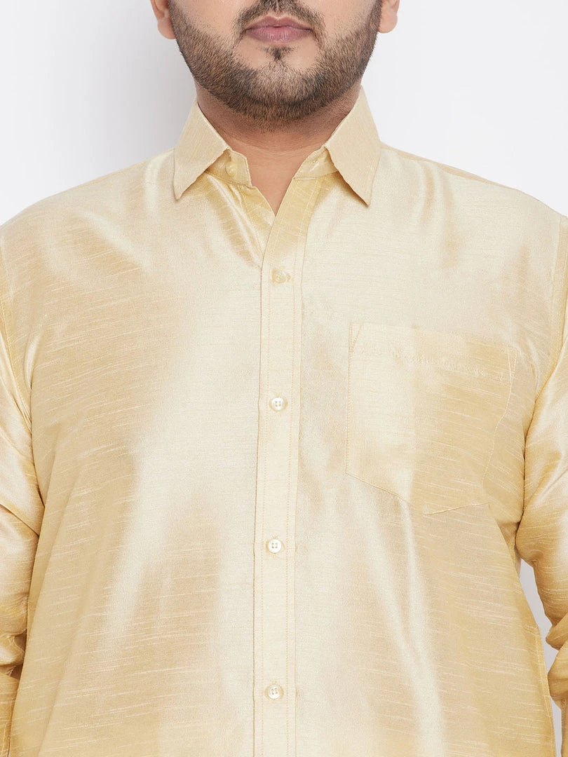 VASTRAMAY Men's Plus Size Golden Silk Blend Ethnic Shirt 6 VASTRAMAY Men's Plus Size Golden Silk Blend Ethnic Shirt