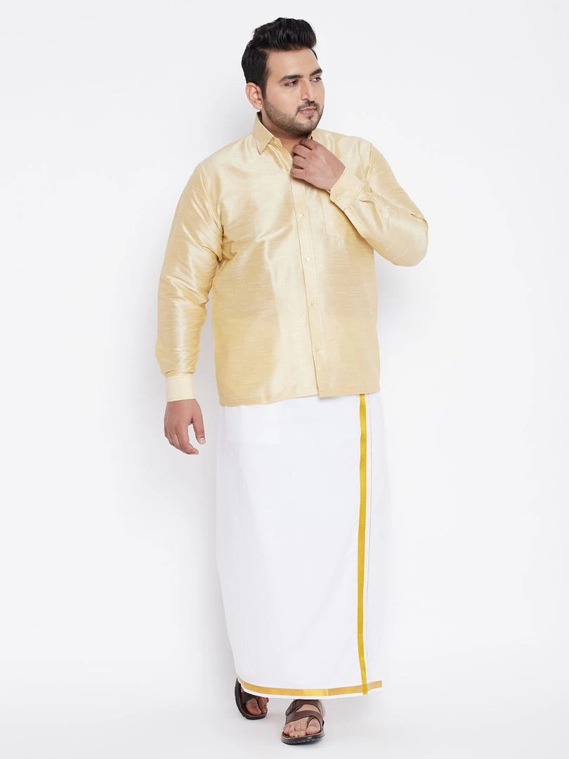 VASTRAMAY Men's Plus Size Golden Silk Blend Ethnic Shirt 7 VASTRAMAY Men's Plus Size Golden Silk Blend Ethnic Shirt