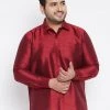 Plus Size Collection VASTRAMAY Men's Plus Size Maroon Silk Blend Ethnic Shirt