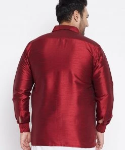 Plus Size Collection VASTRAMAY Men's Plus Size Maroon Silk Blend Ethnic Shirt