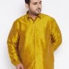 VASTRAMAY Men's Plus Size Mustard Silk Blend Ethnic Shirt