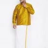 Vastramay Men's Plus Size Mustard And White Silk Blend Shirt And Mundu Set Plus Size Collection