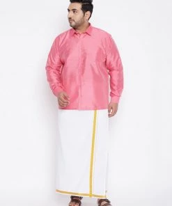 VASTRAMAY Men's Plus Size Pink Silk Blend Ethnic Shirt