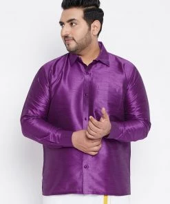 VASTRAMAY Men's Plus Size Purple Silk Blend Ethnic Shirt Plus Size Collection