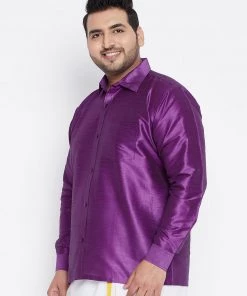 VASTRAMAY Men's Plus Size Purple Silk Blend Ethnic Shirt Plus Size Collection
