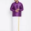 Vastramay Men's Plus Size Purple And White Silk Blend Shirt And Mundu Set Plus Size Collection 2 Vastramay Men's Plus Size Purple And White Silk Blend Shirt And Mundu Set Plus Size Collection