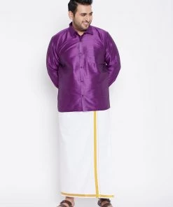 VASTRAMAY Men's Plus Size Purple Silk Blend Ethnic Shirt Plus Size Collection