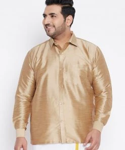 Plus Size Collection VASTRAMAY Men's Plus Size Rose Gold Silk Blend Ethnic Shirt
