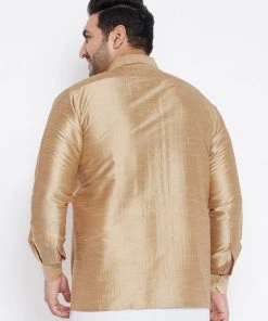 Plus Size Collection VASTRAMAY Men's Plus Size Rose Gold Silk Blend Ethnic Shirt