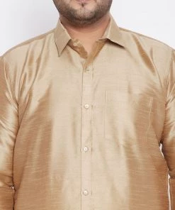 Plus Size Collection VASTRAMAY Men's Plus Size Rose Gold Silk Blend Ethnic Shirt