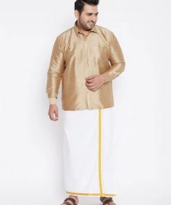 Plus Size Collection VASTRAMAY Men's Plus Size Rose Gold Silk Blend Ethnic Shirt