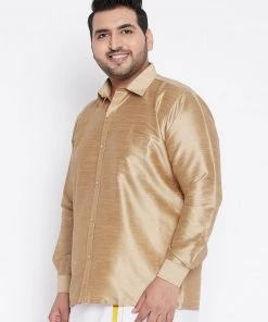 Plus Size Collection VASTRAMAY Men's Plus Size Rose Gold Silk Blend Ethnic Shirt