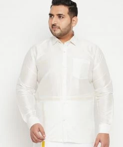 Plus Size Collection VASTRAMAY Men's Plus Size White Silk Blend Ethnic Shirt