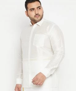 Plus Size Collection VASTRAMAY Men's Plus Size White Silk Blend Ethnic Shirt