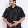 VASTRAMAY Men's Plus Size Black Silk Blend Ethnic Shirt