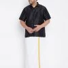 Vastramay Men's Plus Size Black Silk Blend Ethnic Shirt And Mundu Set Plus Size Collection
