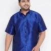 VASTRAMAY Men's Plus Size Blue Silk Blend Ethnic Shirt