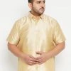 Vastramay Plus Size Collection Men's Plus Size Gold Silk Blend Ethnic Shirt