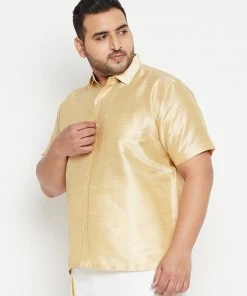 Vastramay Plus Size Collection Men's Plus Size Gold Silk Blend Ethnic Shirt