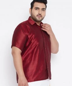 Plus Size Collection VASTRAMAY Men's Plus Size Maroon Silk Blend Ethnic Shirt