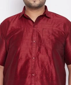 Vastramay Men's Plus Size Maroon And White Silk Blend Shirt And Mundu Set Plus Size Collection 12 Vastramay Men's Plus Size Maroon And White Silk Blend Shirt And Mundu Set Plus Size Collection
