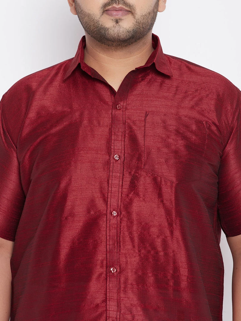 Vastramay Men's Plus Size Maroon And White Silk Blend Shirt And Mundu Set Plus Size Collection 6 Vastramay Men's Plus Size Maroon And White Silk Blend Shirt And Mundu Set Plus Size Collection