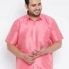 VASTRAMAY Men's Plus Size Pink Silk Blend Ethnic Shirt Plus Size Collection