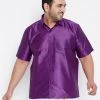 Plus Size Collection VASTRAMAY Men's Plus Size Purple Silk Blend Ethnic Shirt