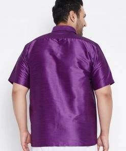 Plus Size Collection VASTRAMAY Men's Plus Size Purple Silk Blend Ethnic Shirt