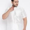 VASTRAMAY Men's Plus Size White Silk Blend Ethnic Shirt