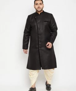 Vastramay Men's Plus Size Black Sherwani Set Plus Size Collection