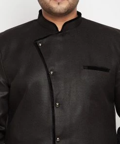 Vastramay Men's Plus Size Black Sherwani Set Plus Size Collection