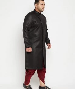 Vastramay Men's Plus Size Black Sherwani Set Plus Size Collection