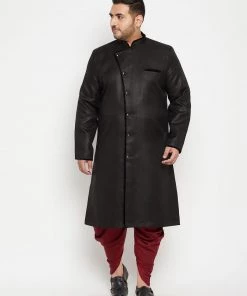 Vastramay Men's Plus Size Black Sherwani Set Plus Size Collection