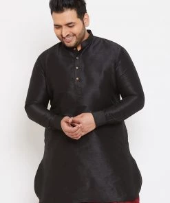 Plus Size Collection VASTRAMAY Men's Plus Size Black Silk Blend Kurta