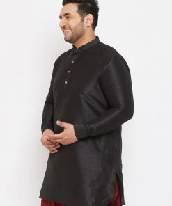 Plus Size Collection VASTRAMAY Men's Plus Size Black Silk Blend Kurta