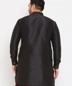 Plus Size Collection VASTRAMAY Men's Plus Size Black Silk Blend Kurta