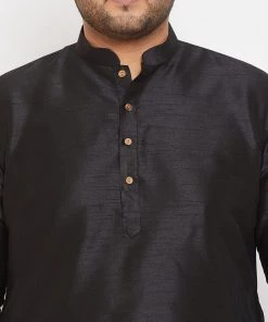 VASTRAMAY Men's Plus Size Black Silk Blend Kurta And Maroon Dhoti Pant Set
