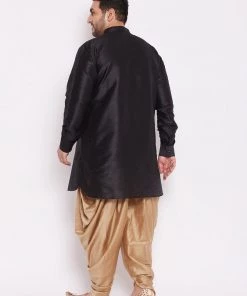 VASTRAMAY Men's Plus Size Black Silk Blend Kurta And Rose Gold Dhoti Pant Set