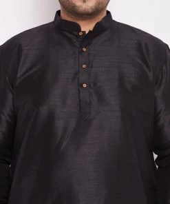 VASTRAMAY Men's Plus Size Black Silk Blend Kurta And Rose Gold Dhoti Pant Set
