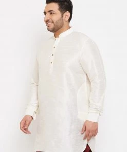 VASTRAMAY Men's Plus Size Cream Silk Blend Kurta Plus Size Collection
