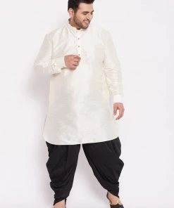 VASTRAMAY Men's Plus Size Cream Silk Blend Kurta And Rose Gold Dhoti Pant Set
