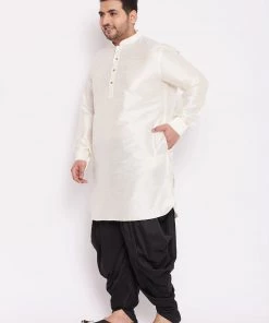 VASTRAMAY Men's Plus Size Cream Silk Blend Kurta And Rose Gold Dhoti Pant Set