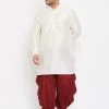 VASTRAMAY Men's Plus Size Cream Silk Blend Kurta And Dhoti Pant Set