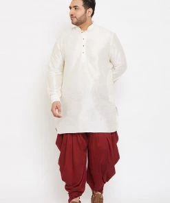 VASTRAMAY Men's Plus Size Cream Silk Blend Kurta And Dhoti Pant Set