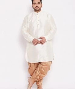 VASTRAMAY Men's Plus Size Cream Silk Blend Kurta And Rose Gold Dhoti Pant Set Plus Size Collection
