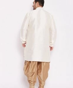VASTRAMAY Men's Plus Size Cream Silk Blend Kurta And Rose Gold Dhoti Pant Set Plus Size Collection